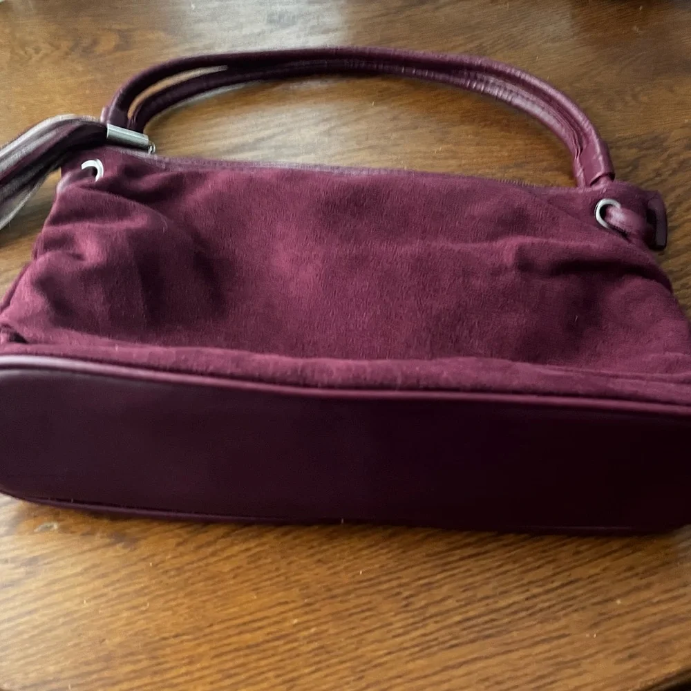 Victoria’s Secret Red Maroon Faux Suede Handbag Double Handle Tassel Zipper Pull